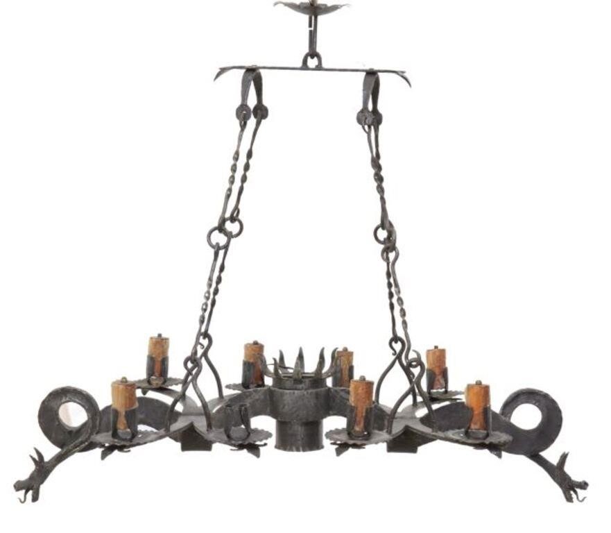 Appraisal: Spanish wrought iron nine-light chandelier in the manner of Antoni