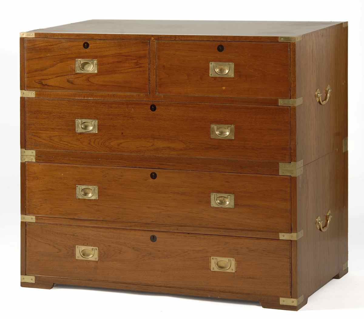 Appraisal: TWO-PART BRASS-BOUND CAMPHOR WOOD CAMPAIGN CHEST With two side-by-side drawers