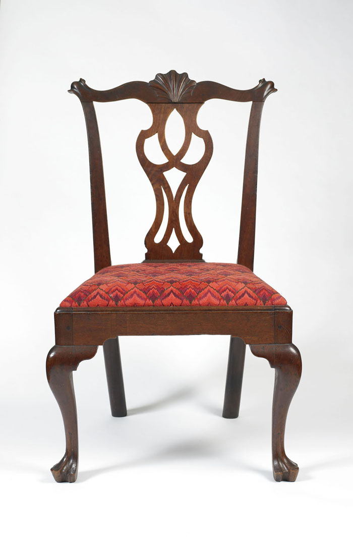 Appraisal: PHILADELPHIA CHIPPENDALE CARVED WALNUT SIDE CHAIR The serpentine crestrail with