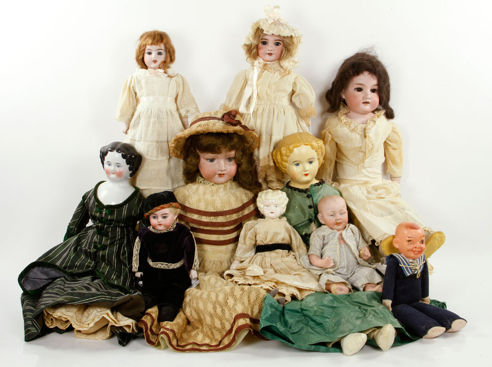 Appraisal: - Early Dolls Lot of ten early dolls to include