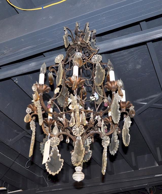 Appraisal: French -Light Chandelier Pair Sconces the chandelier with large scalloped