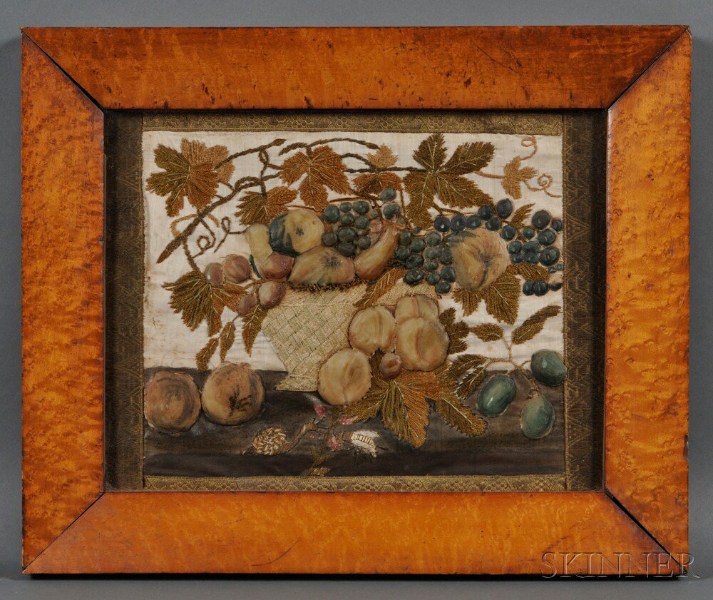 Appraisal: Framed Silk Needlework and Wax Still Life Picture of a