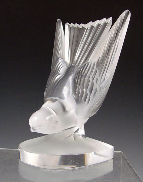 Appraisal: LALIQUE FRENCH CRYSTAL ''HIRONDELLE'' SWALLOW BOOKEND Frosted and clear swallow