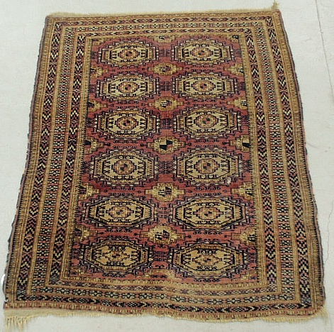 Appraisal: - Turcoman oriental mat with overall geometric patterns x -