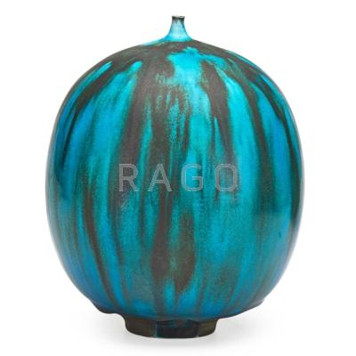 Appraisal: ROSE AND ERNI CABAT Large Feelie Persian Blue glaze Arizona