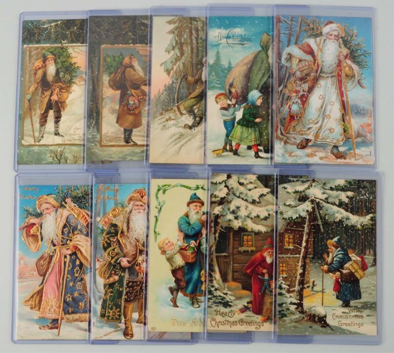 Appraisal: Lot of Santa Postcards Lot has three in blue robes