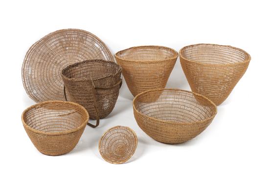 Appraisal: Sale Lot Seven Open Weave Gathering Baskets Diameter of largest