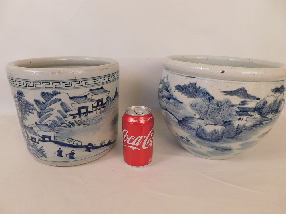 Appraisal: CHINESE PLANTERS Two th century Chinese blue and white ceramic