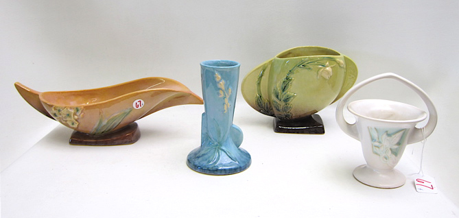 Appraisal: ROSEVILLE ART POTTERY four pieces in the Wincraft pattern c