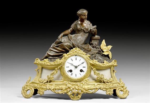 Appraisal: MANTLE CLOCK Louis Philippe France Gilt and patinated zinc alabaster