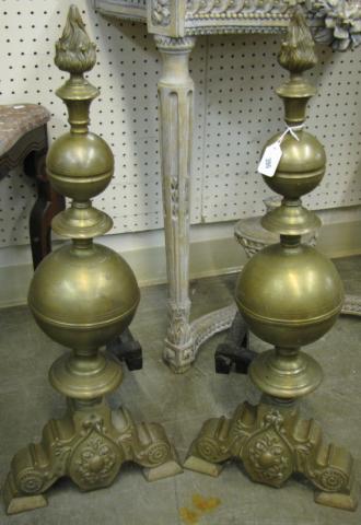 Appraisal: Pair of vintage brass andirons tall with stepped base and