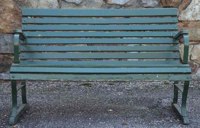 Appraisal: Garden Bench th century with green painted wood slats on