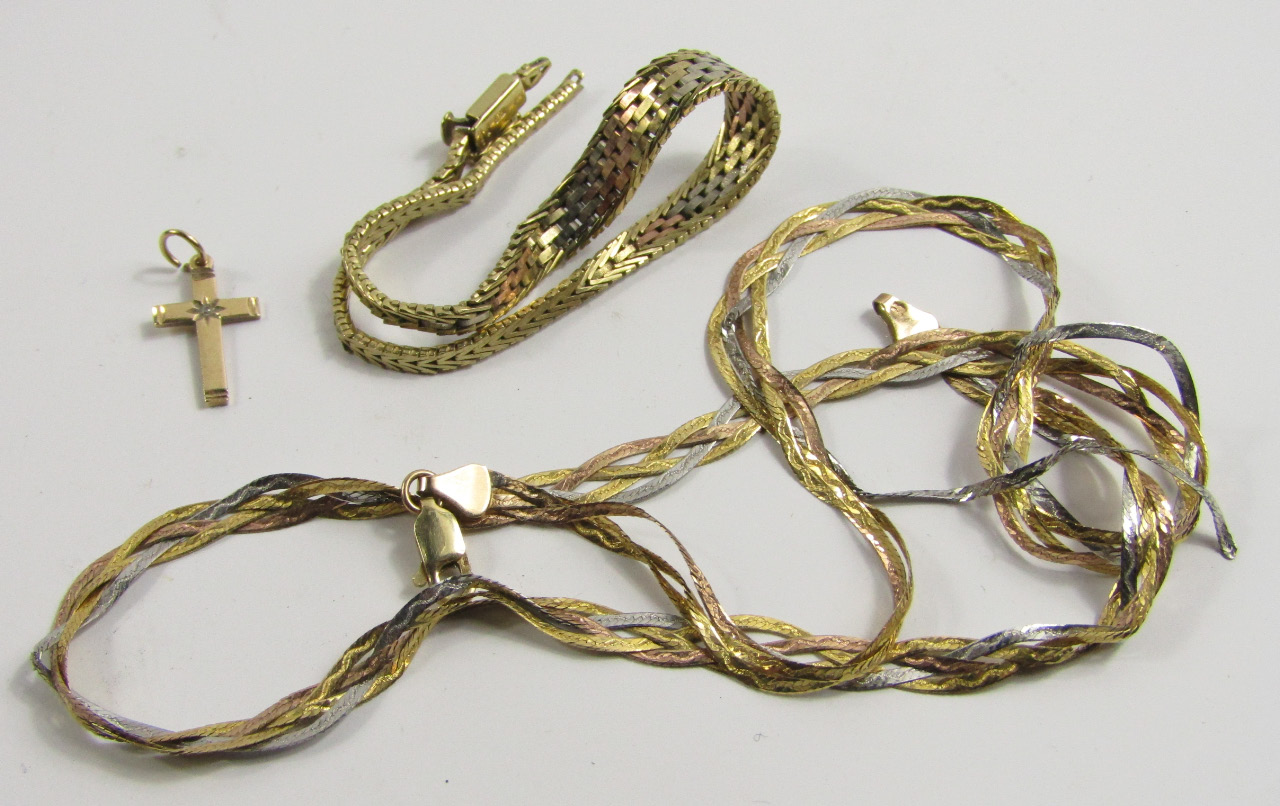 Appraisal: A ct three colour gold bracelet three colour neck chain