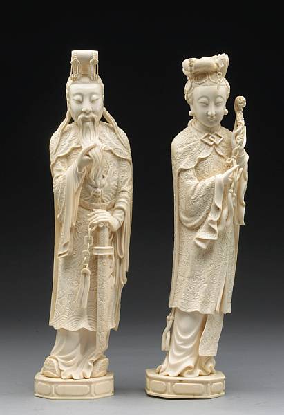 Appraisal: A pair of large carved ivory standing emperor and empress