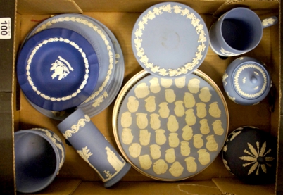 Appraisal: A Collection of Wedgwood blue Jasperware including Plates Jasper Face