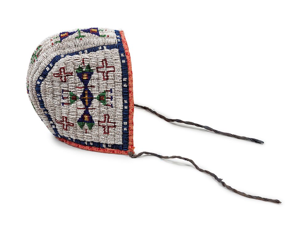 Appraisal: Sioux Child's Beaded Hide Bonnet height x width inches Sioux