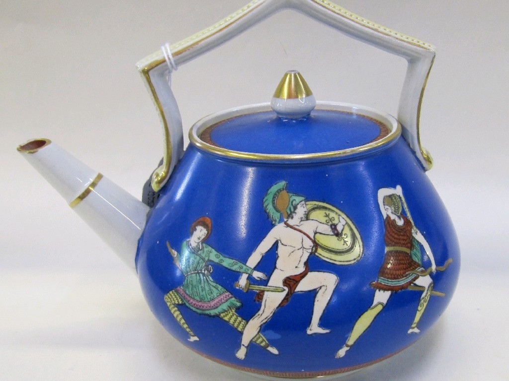 Appraisal: Victorian pottery teapot decorated with scenes of Greek warriors sold