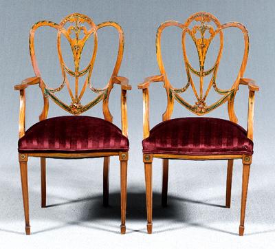 Appraisal: Pair Adam style armchairs painted satinwood each with open shield-form