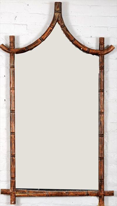 Appraisal: Chinoiserie-Style Red Painted Faux-Bamboo Wall Mirror x in