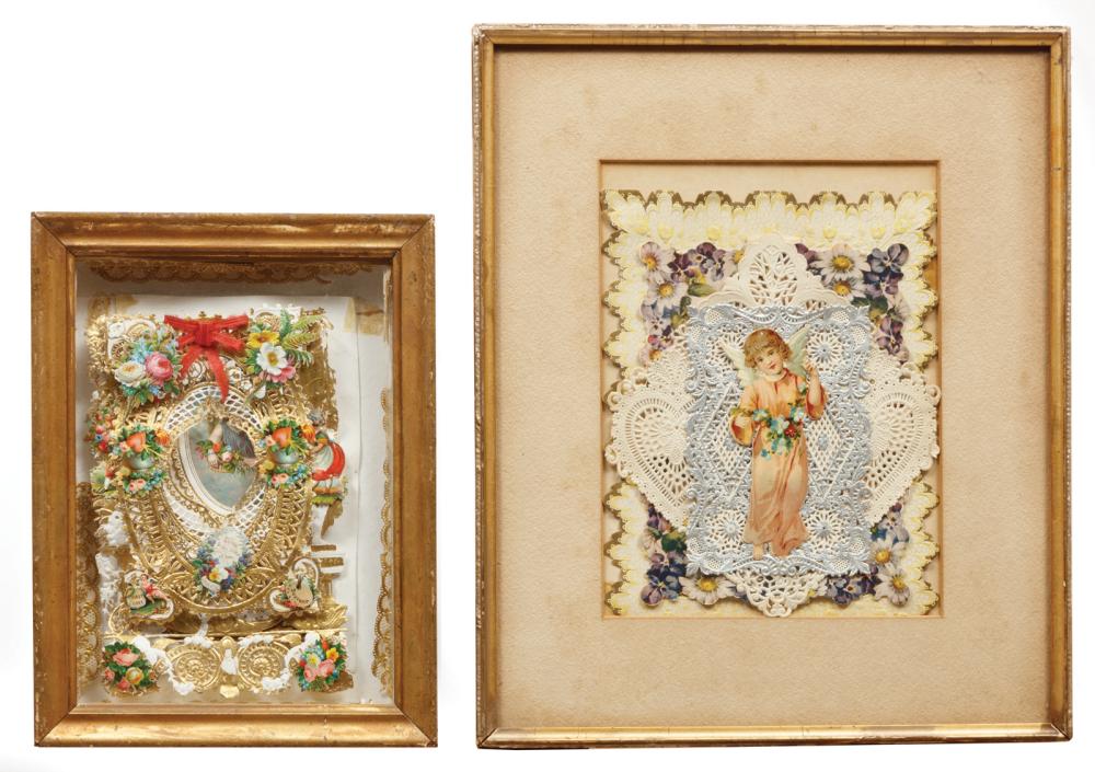 Appraisal: Two Antique Greeting Cards mounted to board sight in x