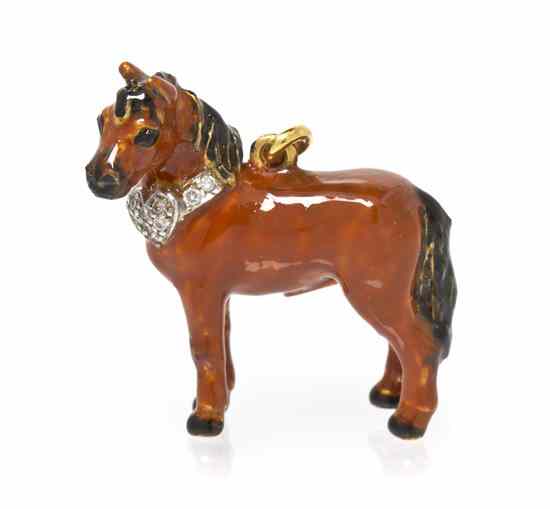 Appraisal: An Karat Yellow Gold Polychrome Enamel and Diamond Horse Charm