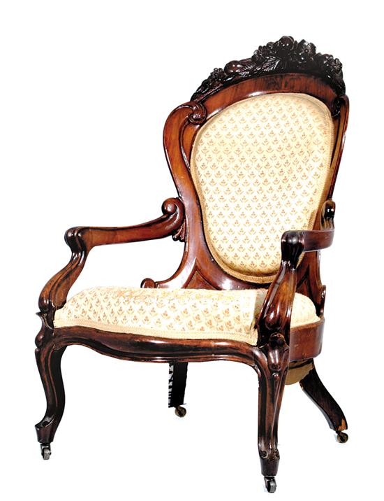 Appraisal: John Belter Rosalie rosewood armchair circa laminated and floral-carved balloon