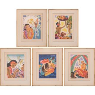 Appraisal: A Group of Five Framed Hawaiian Menu Covers by Frank