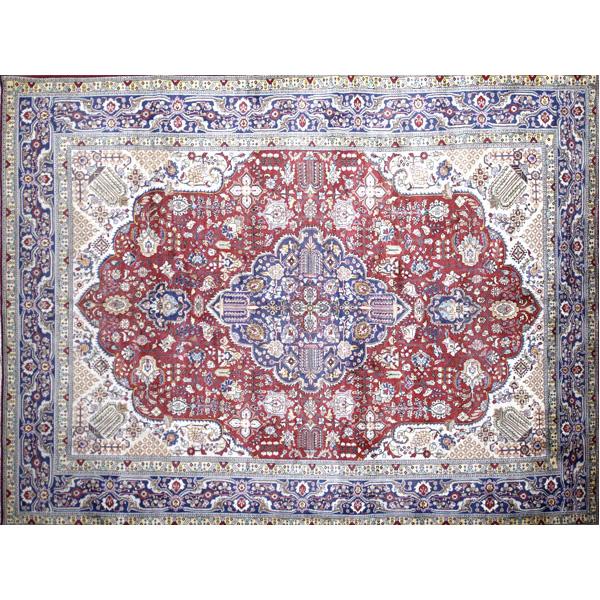 Appraisal: PERSIAN TABRIZ Room-size rug with crimson and sand field Perisan