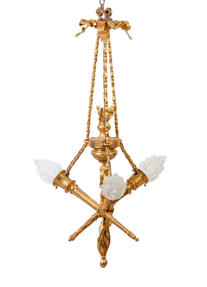 Appraisal: A Louis XVI Style Gilt Bronze Three-Light Chandelier A Louis