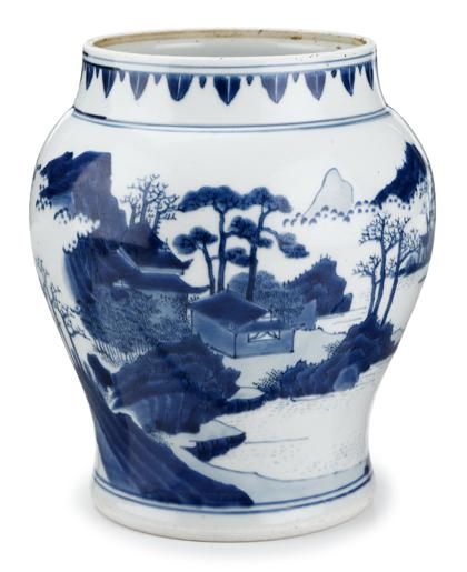 Appraisal: Large Chinese blue and white porcelain jarlate ming dynasty mid