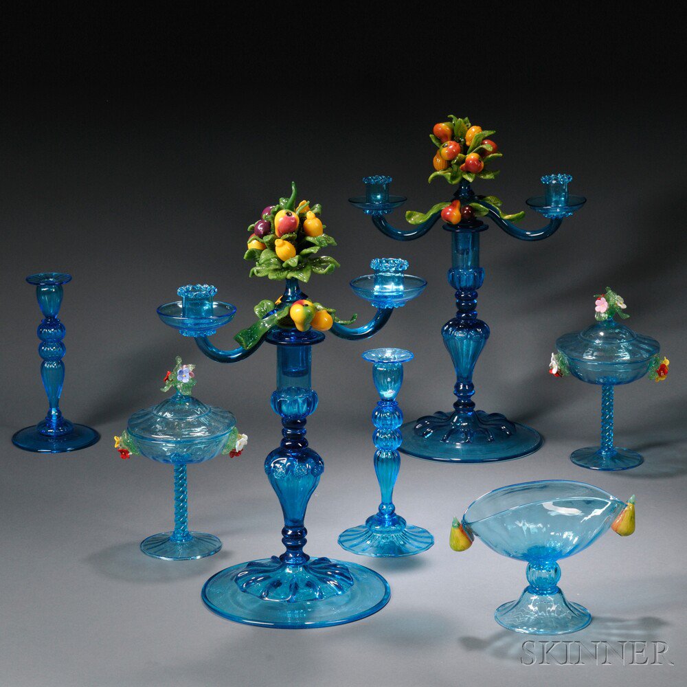 Appraisal: Large Group of Blue Venetian and Steuben Glassware th century