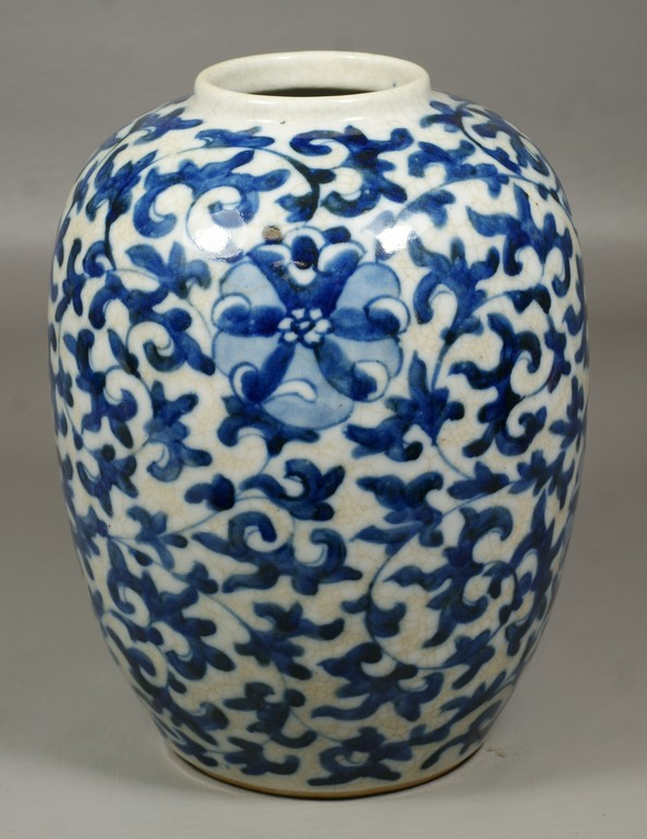 Appraisal: Chinese blue and white porcelain jar overall floral design character