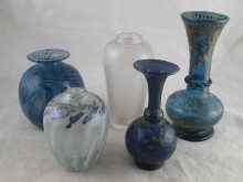 Appraisal: Three English studio glass vases together with two continental coloured