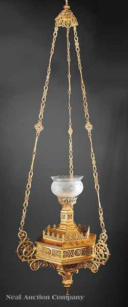 Appraisal: A Fine American Gothic Gilt Bronze Lantern possibly Cornelius and