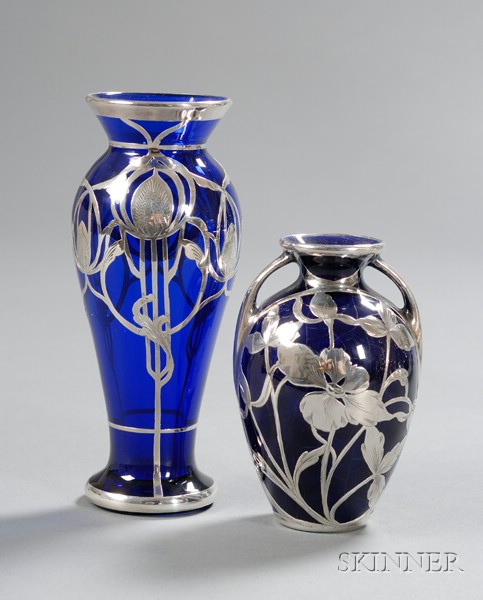 Appraisal: Two Silver Overlay Vases Glass and silver Early th century