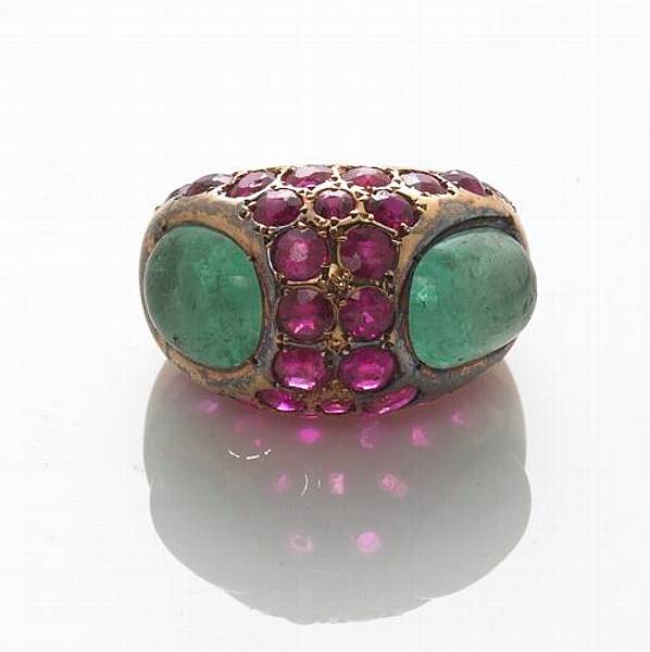 Appraisal: An emerald and ruby ring Chanel signed Chanel mounted in