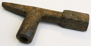 Appraisal: th c soapstone pipe w lead pewter inlay length th