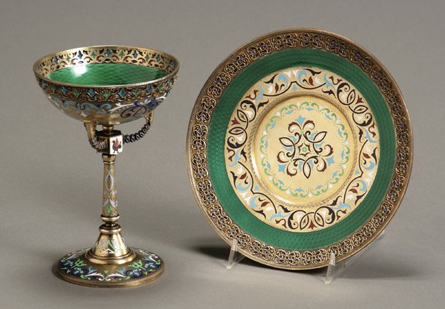 Appraisal: Russian Silver Gilt and Enamel Sherbet Cup and Stand Fedor