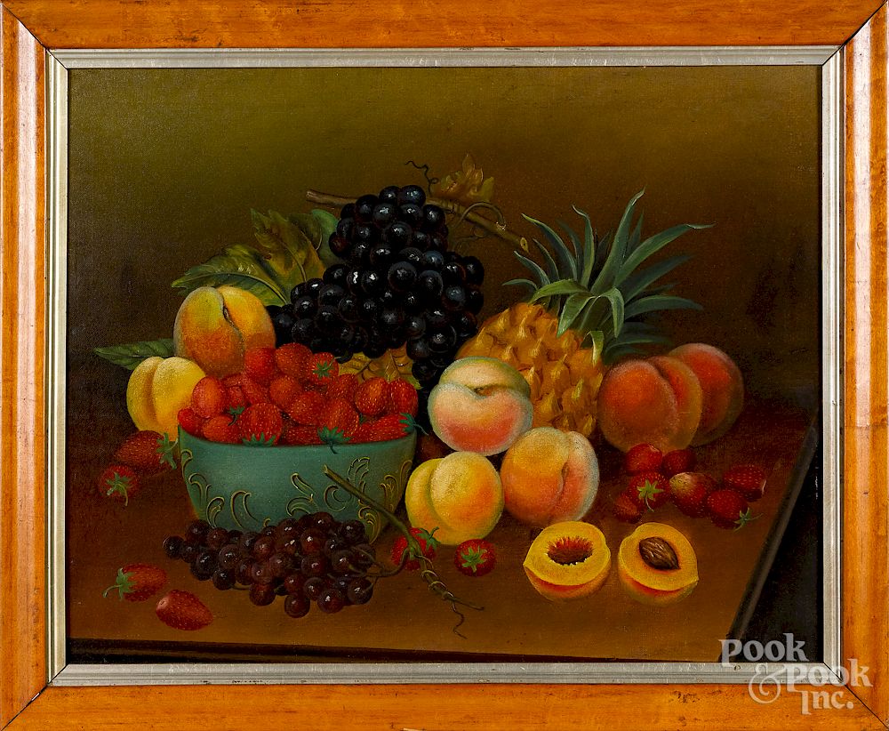 Appraisal: American oil on canvas primitive still life Exclusive on Bidsquare