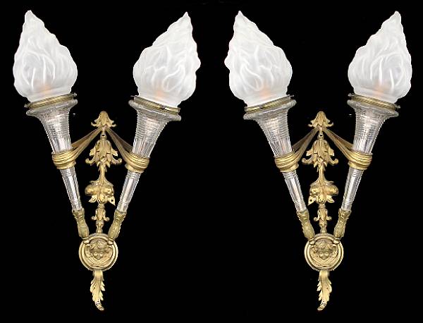 Appraisal: A pair of gilt bronze and cut glass torch form