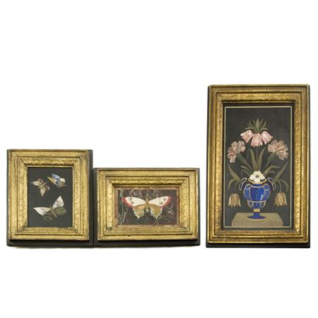 Appraisal: Three Framed Pietra Dura Plaques Estimate -