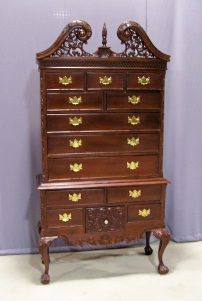 Appraisal: Chippendale Style Highboy Mahogany Chippendale style highboy Measures high deep