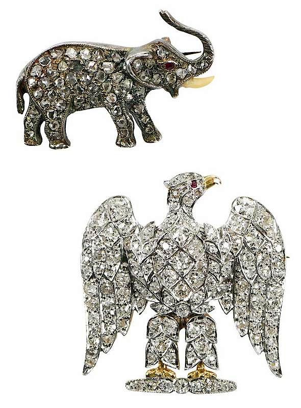 Appraisal: Platinum Gold Diamond Brooch Elephant Brooch eagle brooch approx assorted