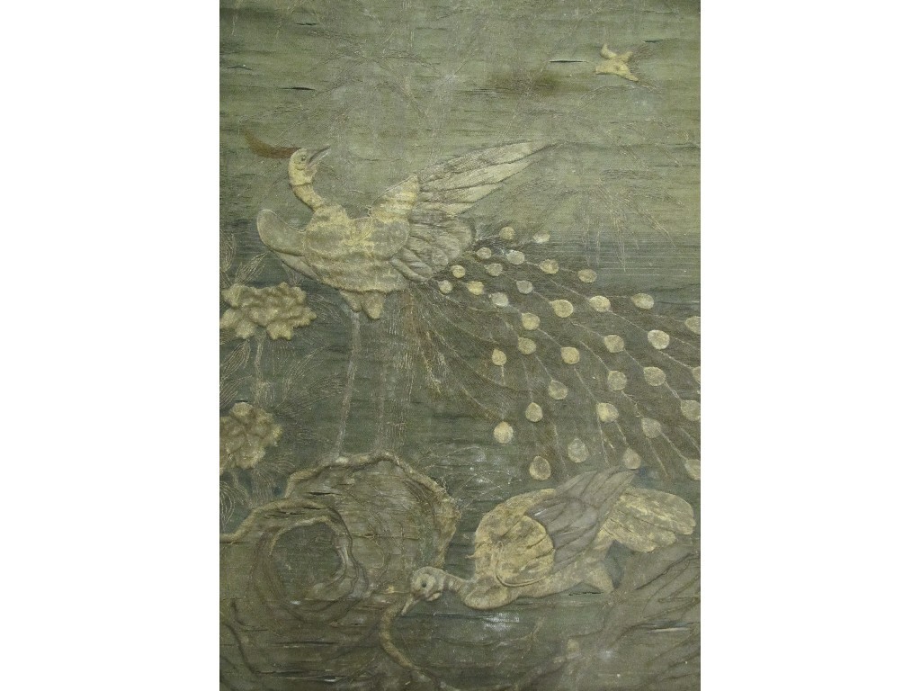 Appraisal: A Chinese metal thread embroidered panel of a peacock and