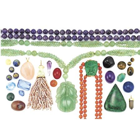 Appraisal: Three Amethyst Coral and Aventurine Quartz Bead Necklaces and Group