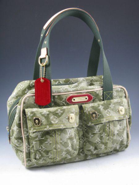 Appraisal: Louis Vuitton Bowler Bag in a green logo denim with