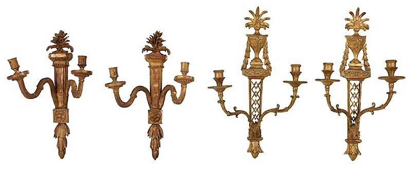 Appraisal: Two Pairs of Louis XVI Style Gilt Wood Sconces Continental