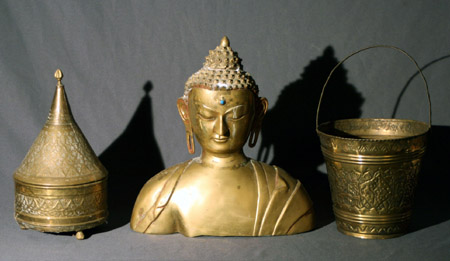 Appraisal: Brass Figure of Buddha a Middle Eastern Box and an