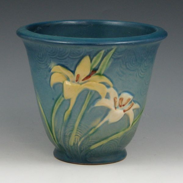 Appraisal: Roseville Zephyr Lily flower pot in blue no saucer Marked