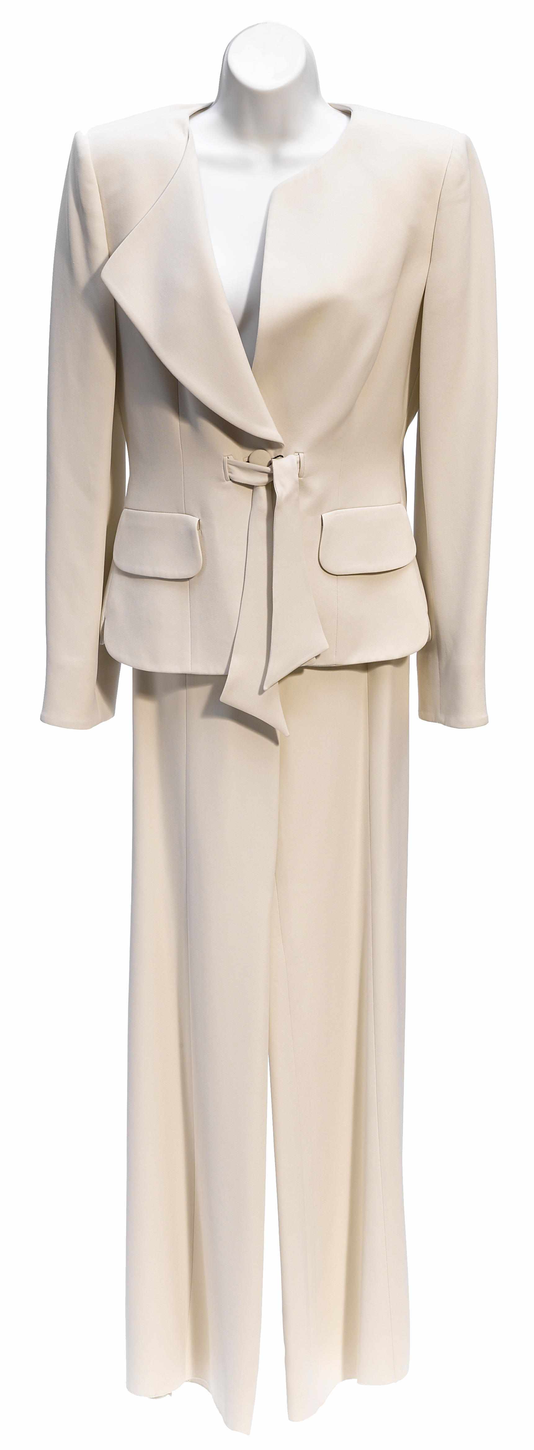 Appraisal: A Giorgio Armani grey tie front jacket and pant suit